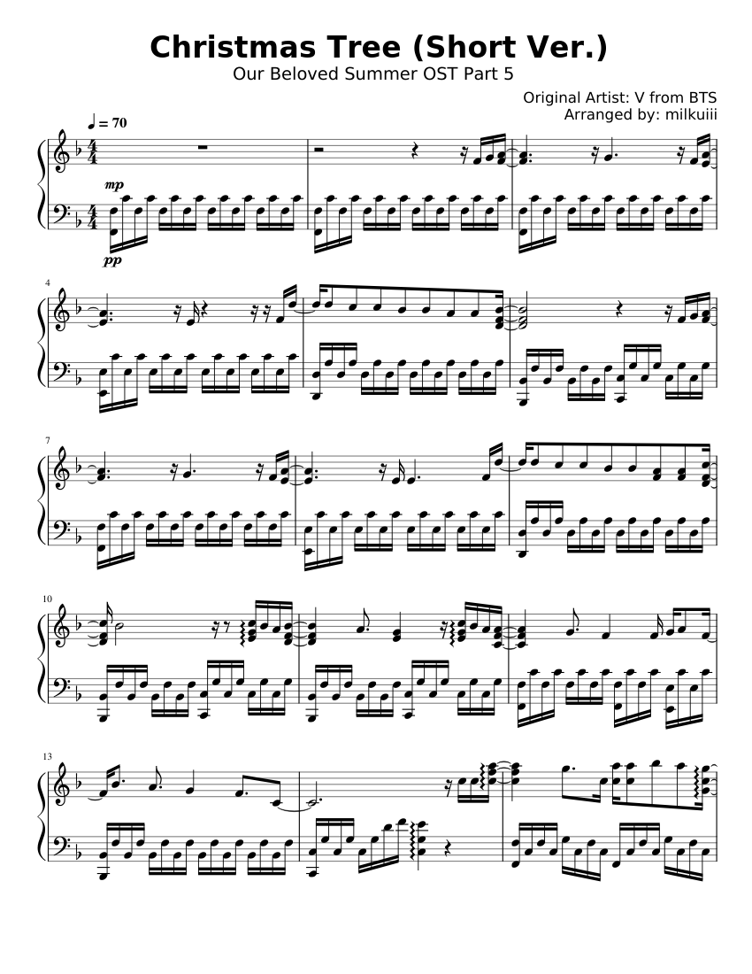Christmas Tree BTS V (Short Ver.) Our Beloved Summer OST Part 5 Sheet music for Piano (Solo