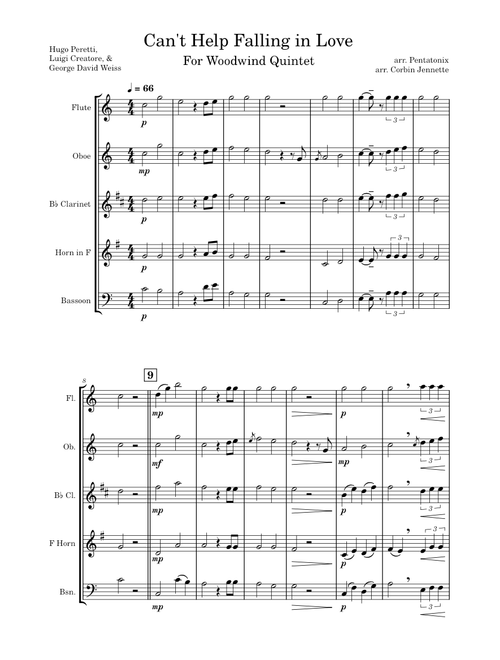 Can't Help Falling In Love – Pentatonix for Woodwind Quintet