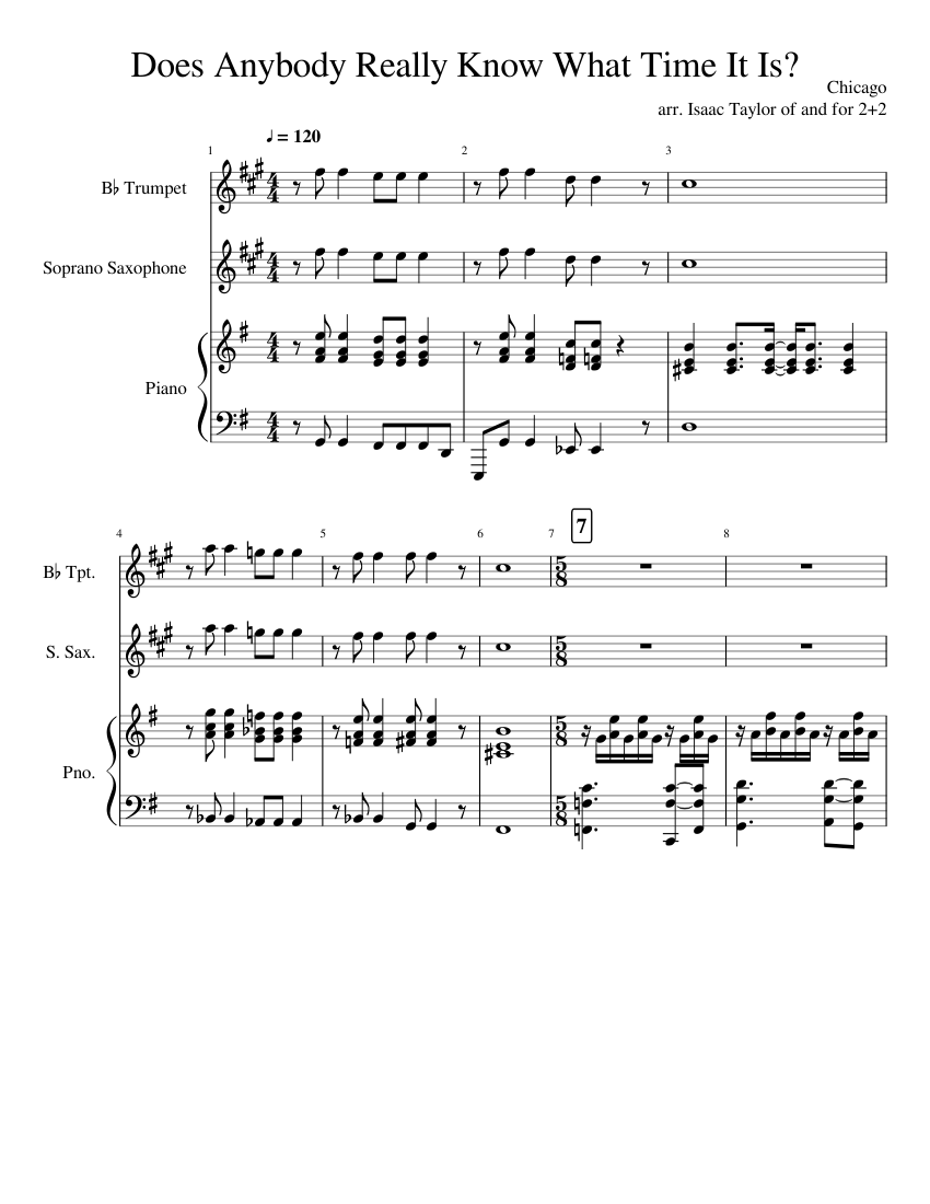 Does Anybody Really Know What Time It Is? Sheet Music for Piano ...