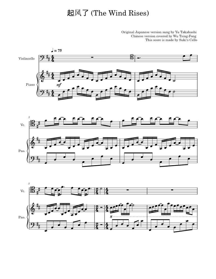 The Wind Rises – Yu Takahashi The Wind Rises Sheet Music for