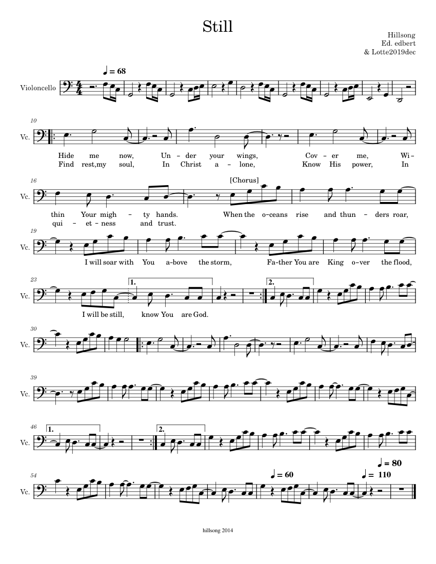 Still Musical Notes Still – Hillsong (with lyrics) Sheet Music for Cello (Solo) | MuseScore.com