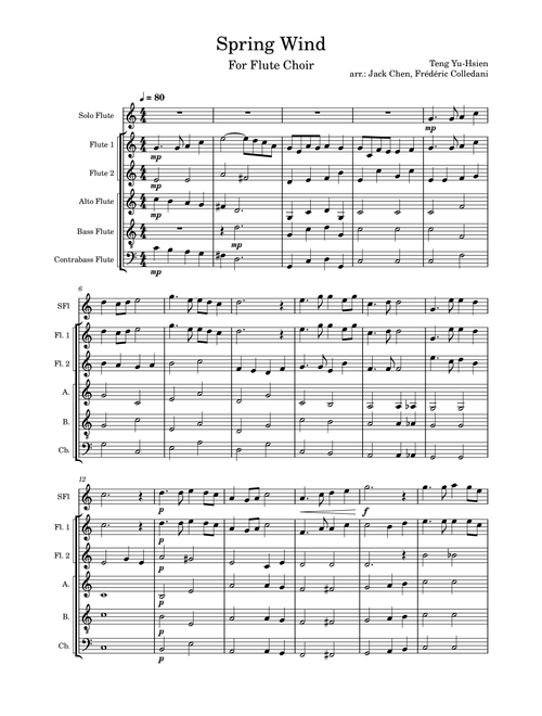 Spring Wind - for flute choir (Arr. Frédéric Colledani) - Teng Yu-Hsien (Woodwind Ensemble)