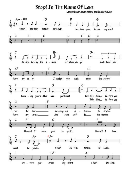 Stop! In The Name Of Love (Lead sheet with lyrics )