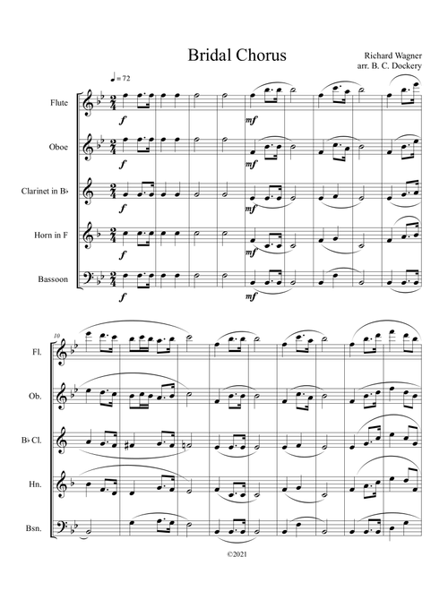 Bridal Chorus (Here Comes the Bride) for Woodwind Quintet (Arr. B. C. Dockery) - Richard Wagner (Small Ensemble)