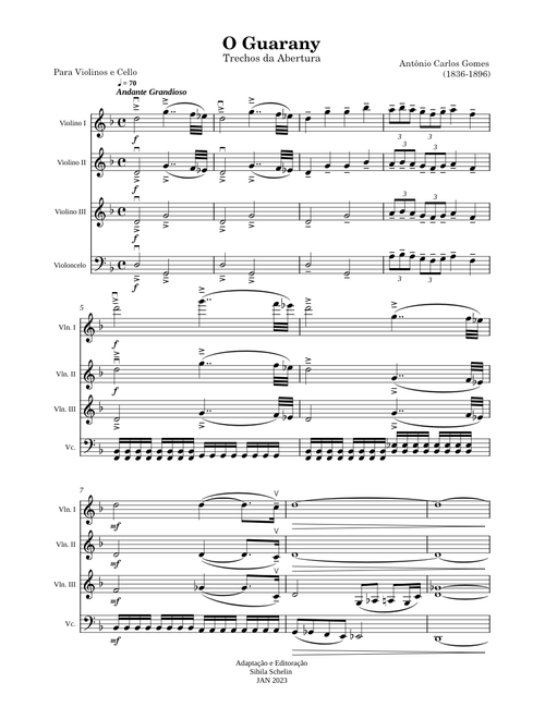 Carlos Gomes Il Guarany for 3 Violins and Cello