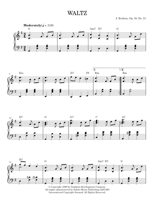 Waltz In G Major, Op. 39, No. 15 - Johannes Brahms (Piano Solo)