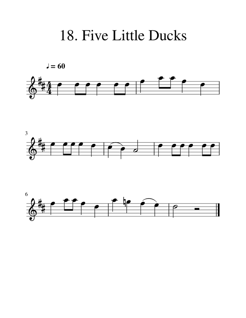 Elementary 1 , 18. Five Little Ducks Sheet music for Violin (Solo ...
