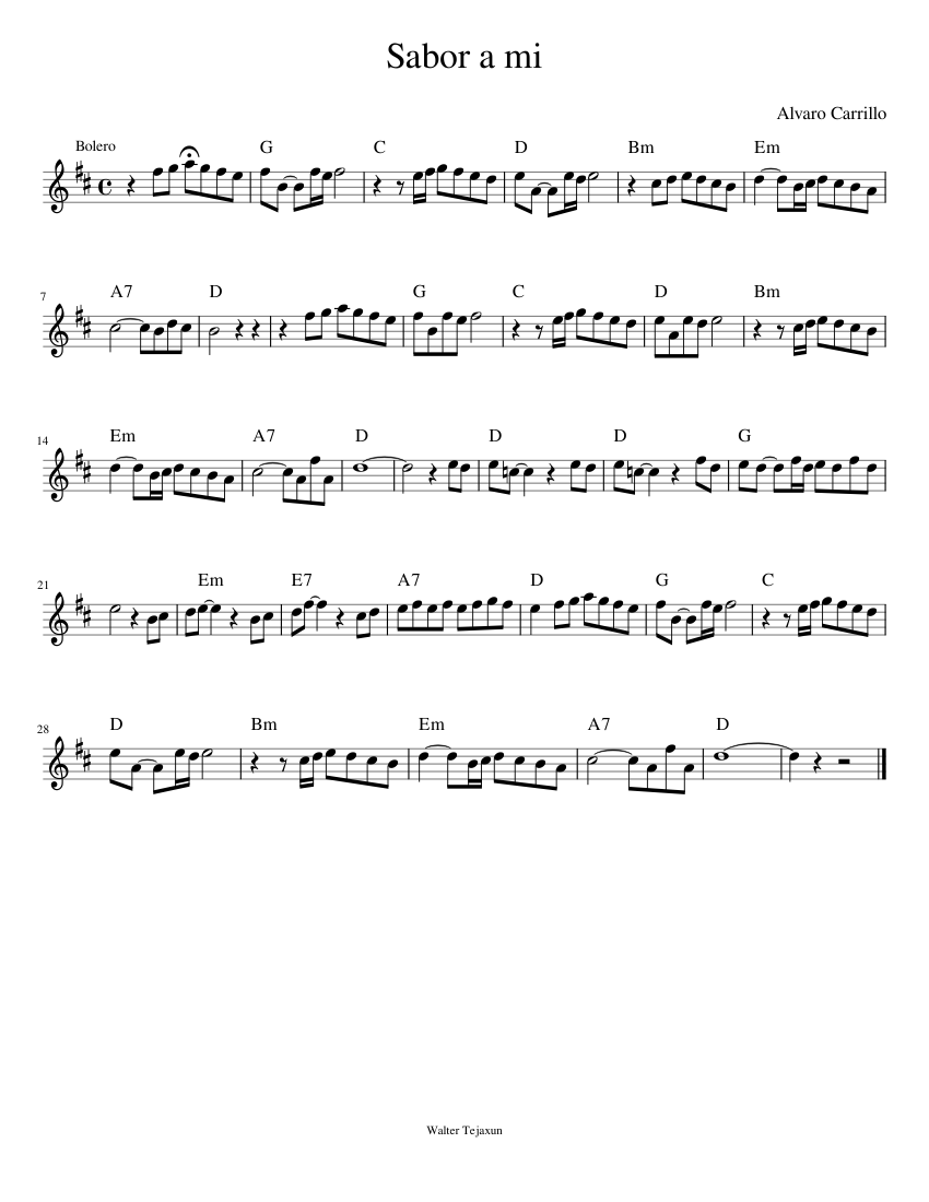 score 0 Partitura original canción sabor a mí Álvaro Carrillo