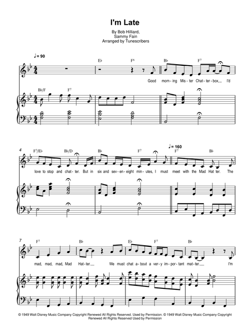 I'm Late (Arr. Tunescribers) - Bob Hilliard, Sammy Fain (Piano Vocal)