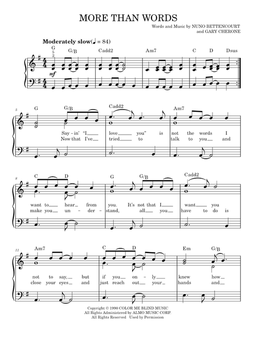 More Than Words - Extreme (Easy Piano)