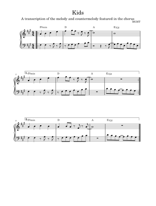 MGMT - Kids (countermelody transcription)