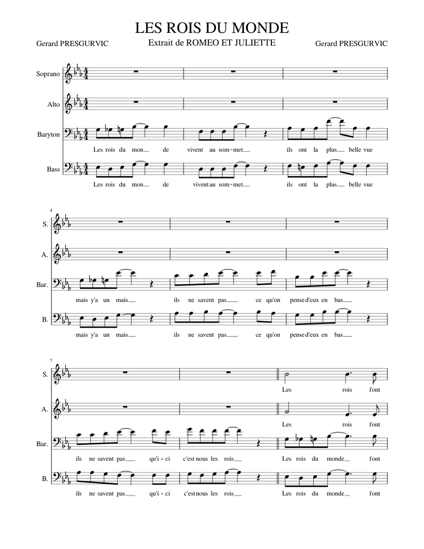 Les Rois Du Monde Paroles Et Accords LES ROIS DU MONDE Sheet music for Soprano, Alto, Bass voice, Baritone  (Choral) | Musescore.com