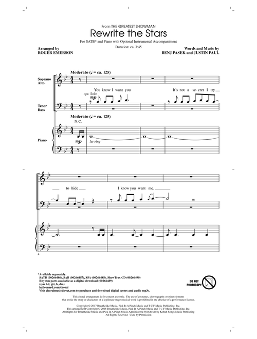 Rewrite The Stars (arr. Roger Emerson) - Zac Efron & Zendaya (Choral, SATB)