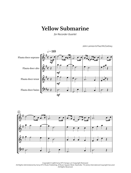 Yellow Submarine (Arr. Marcos Soares) - The Beatles (Recorder Ensemble)