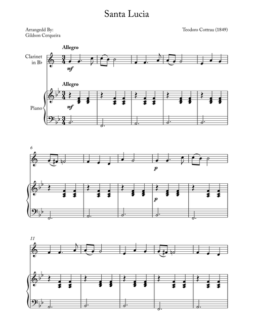 Santa Lucia (Arr. Gildson Cerqueira) - Teodoro Cottrau (Clarinet and Piano)