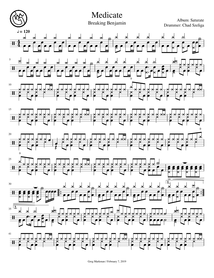 Medicate - Breaking Benjamin Sheet Music for Drum group (Solo