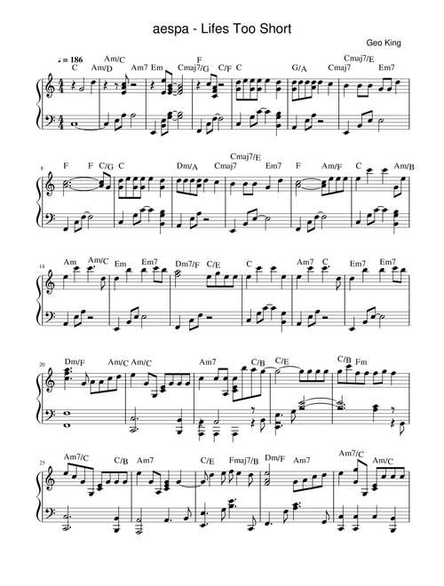 Lifes Too Short (Arr. Gregory King) - Aespa (Easy Piano)