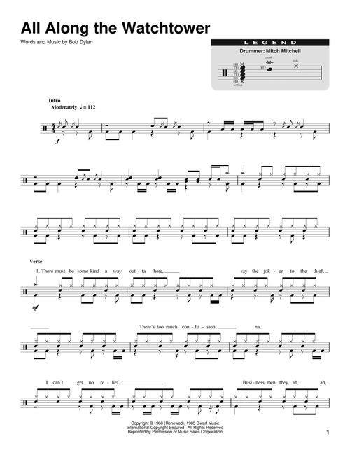 All Along The Watchtower - Jimi Hendrix, Bob Dylan, The Jimi Hendrix Experience (Drum Transcription)