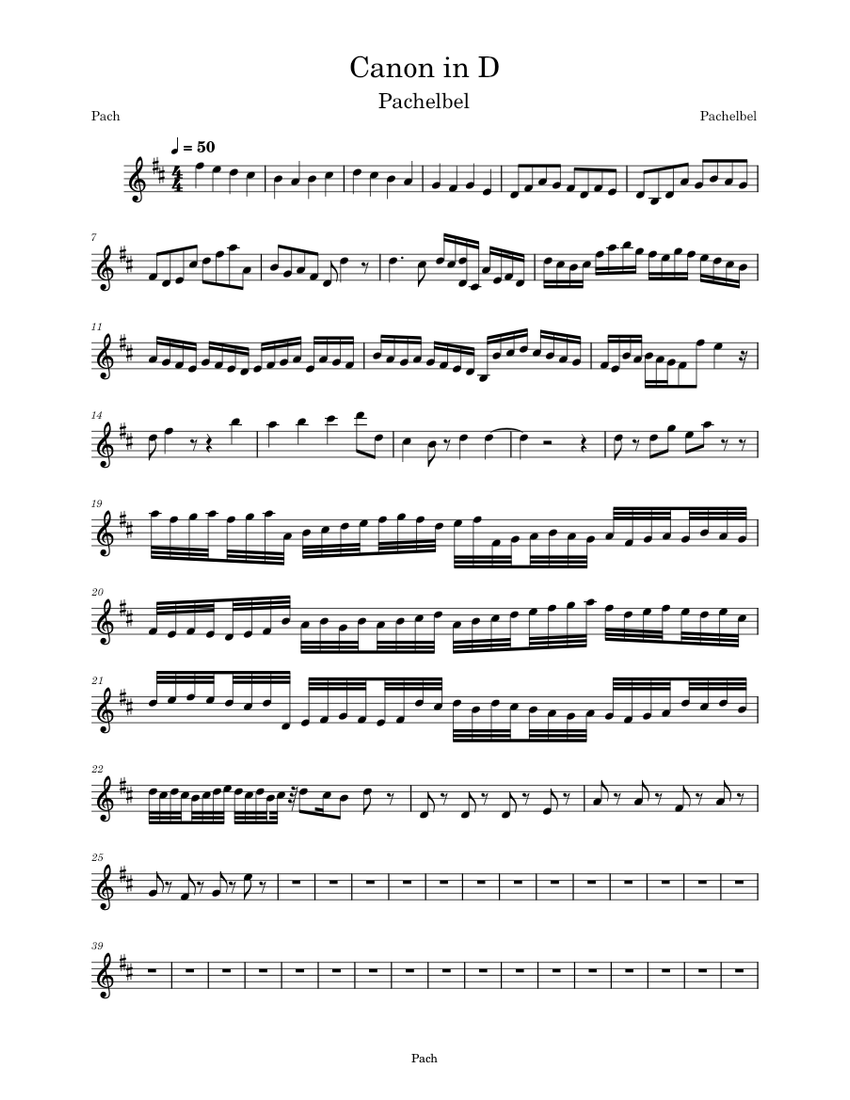 Canon in D Major Johann Pachelbel Canon in D Sheet music for Violin