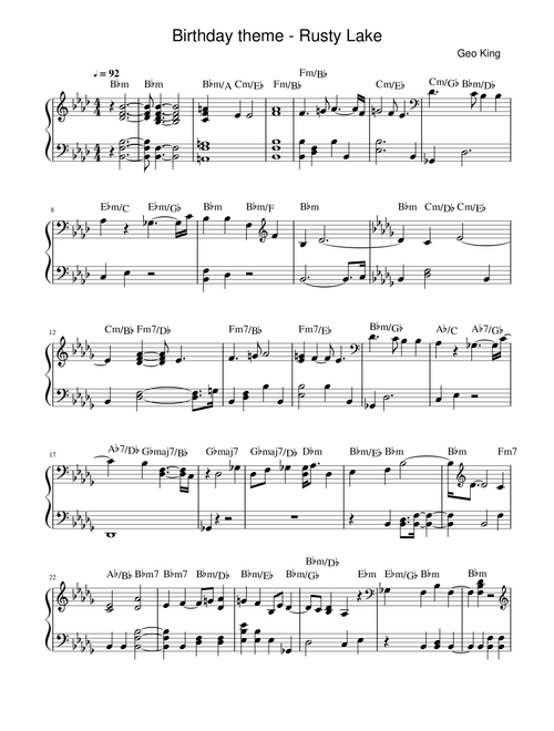 Birthday theme (Arr. Gregory King) - Victor Butzelaar (from Rusty Lake) (Piano Solo)
