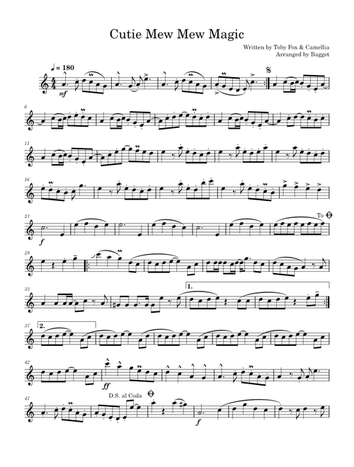 Cutie Mew Mew Magic for Alto Sax