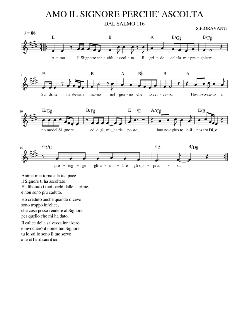 Amo Il Signore Perchè Ascolta Testo AMO_IL_SIGNORE_PERCHE'_ASCOLTA Sheet music for Piano (Solo) | Musescore.com