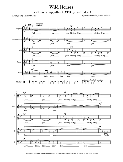 Wild Horses (Arr. Volker Bublitz) - Roy Freeland, Gino Vannelli (Choral, 5-Part)