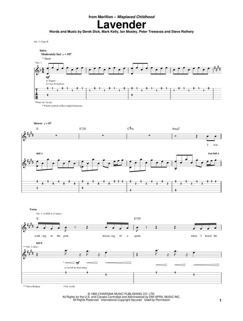 Lavender - Marillion (Guitar Tab)