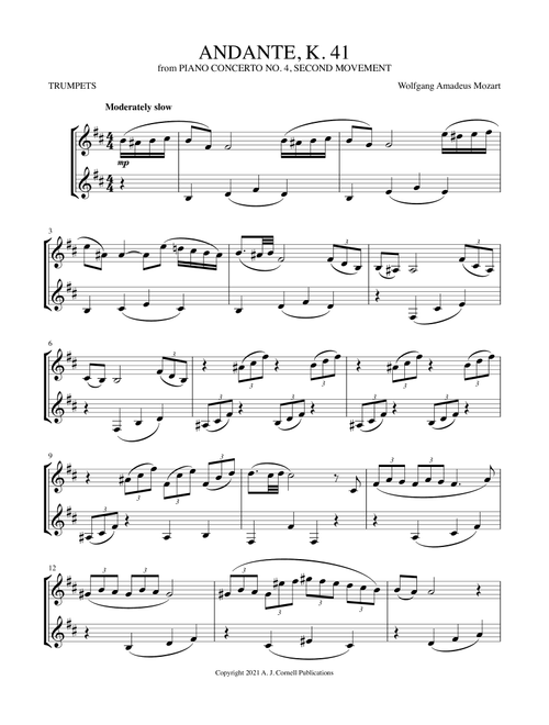 Andante (from Piano Concerto No. 4, K. 41) (Arr. Mark Phillips) - Wolfgang Amadeus Mozart (Trumpet Duet)