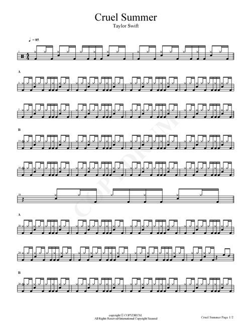 Cruel Summer (Arr. COPYDRUM) - Taylor Swift (Drums)