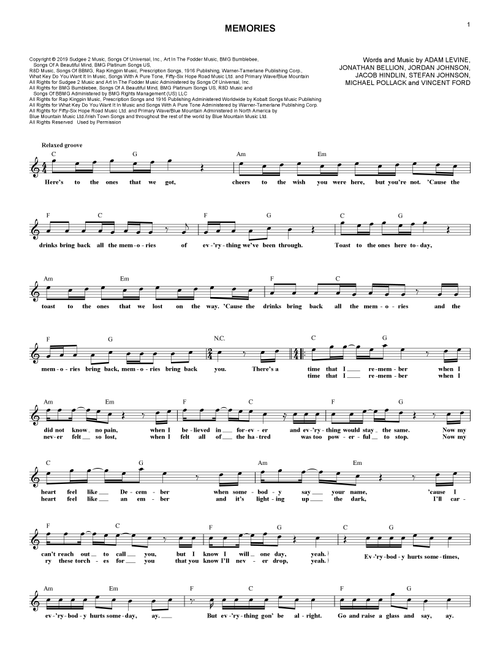 Memories - Maroon 5 (Lead Sheet - Fake Book)