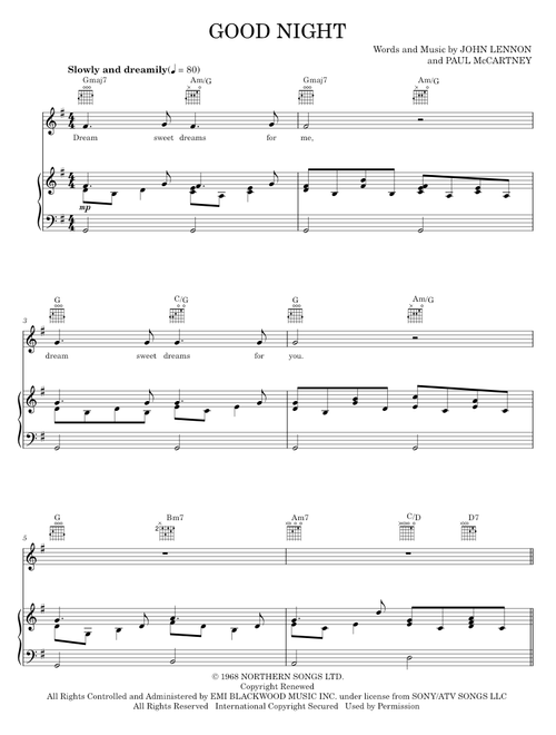Good night - The Beatles (Piano-Vocal-Guitar)
