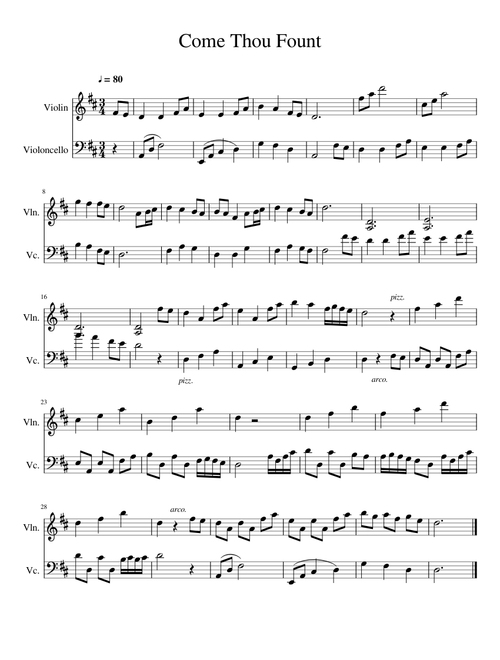 Come Thou Fount (violin and cello duet)