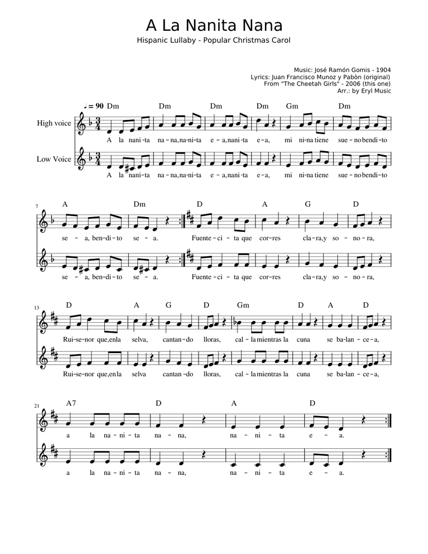 A la nanita nana Sheet music for Vocals (Choral)