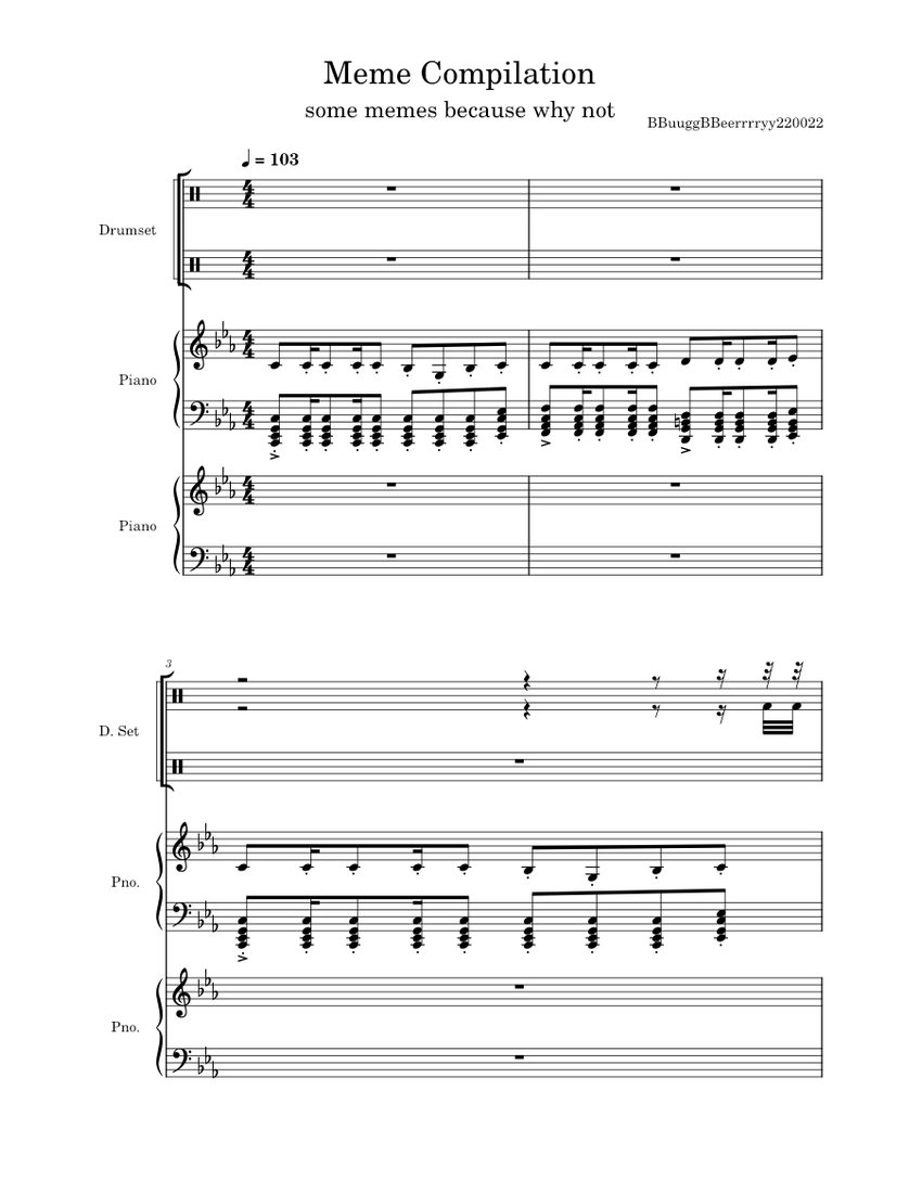 Song For Denise Piano Fantasia Sheet music for Piano, Drum group (Mixed Trio)
