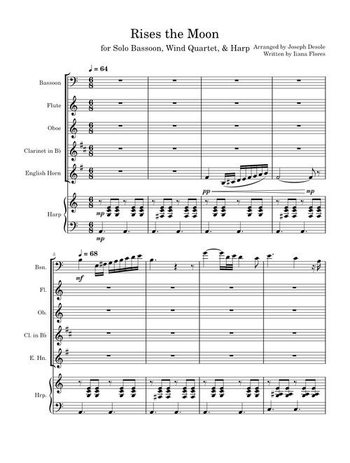 Rises the Moon (for Solo Basson,  Wind Quartet, & Harp Accompaniment)
