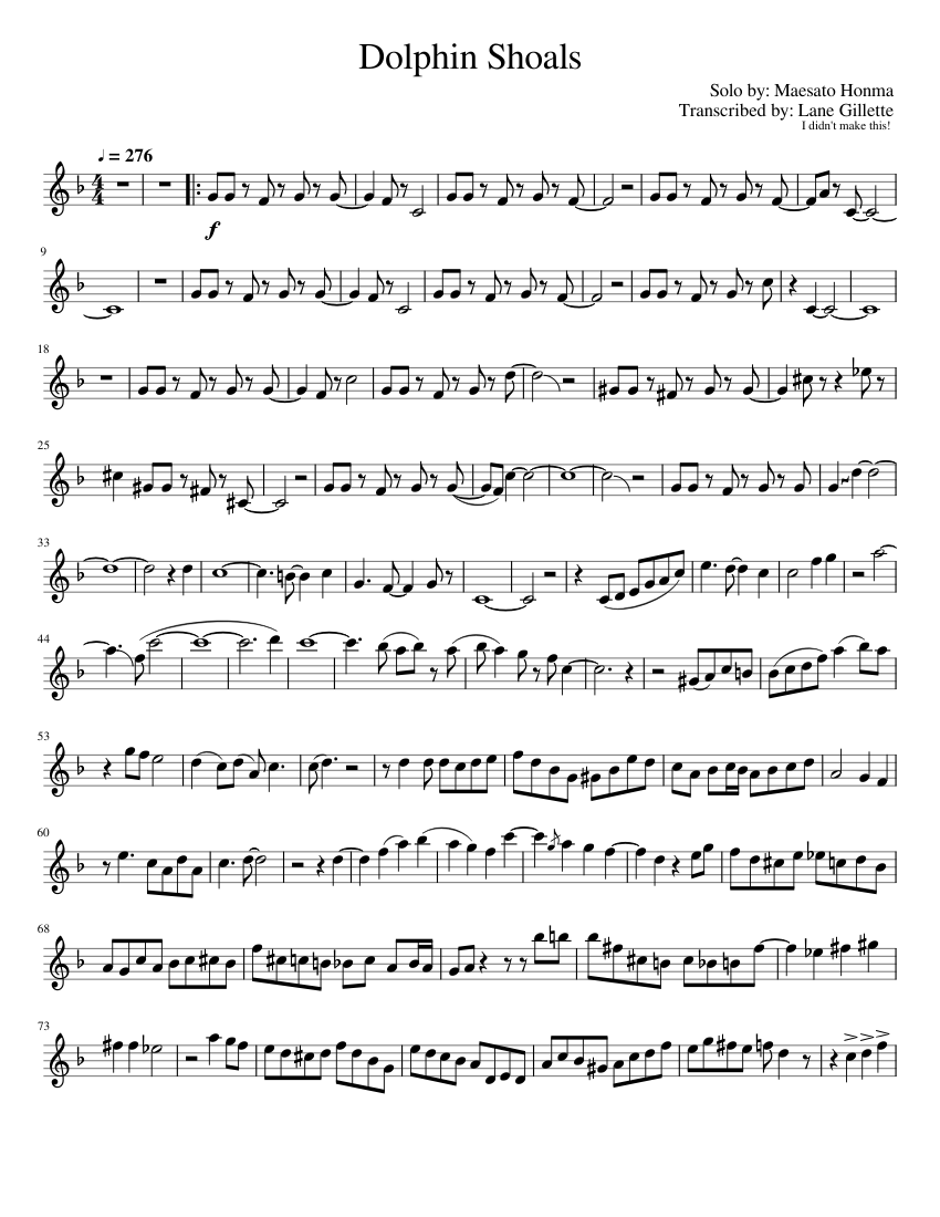 Dolphin Shoals Sheet Music for Saxophone tenor (Solo) | MuseScore.com
