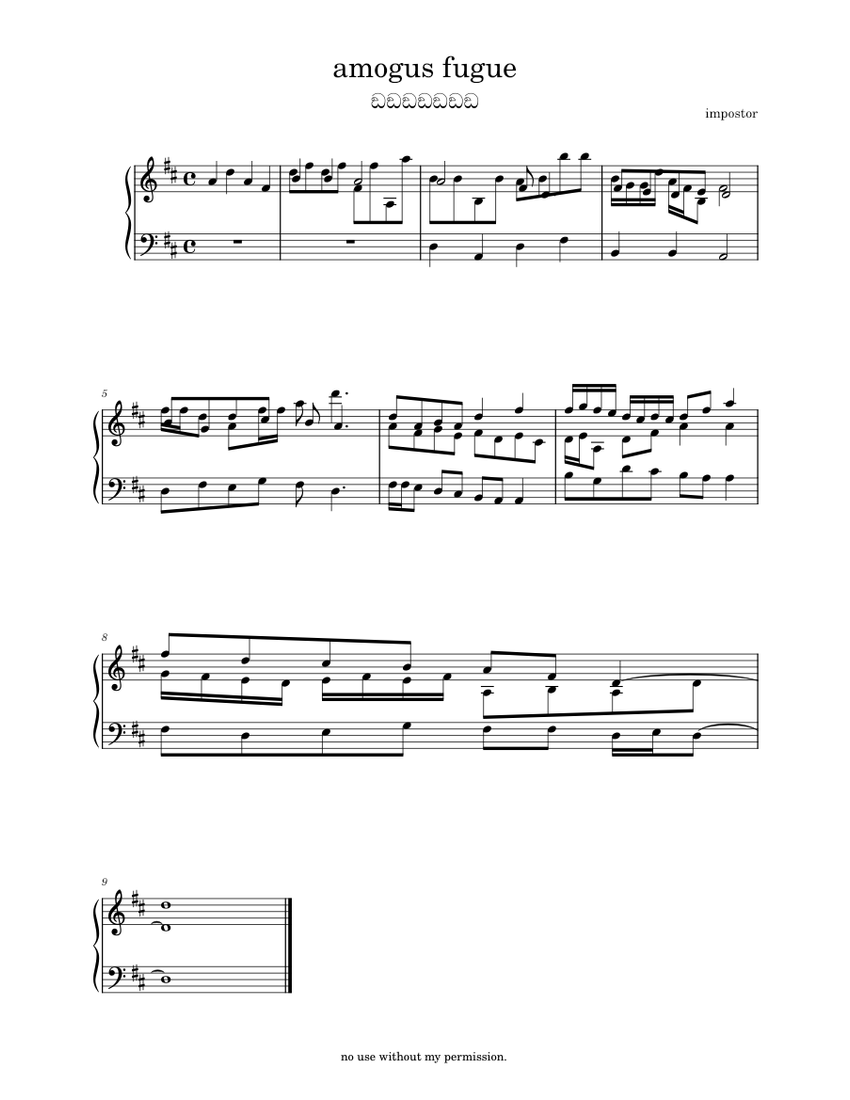 Amogus fugue sheet music for piano solo musescore