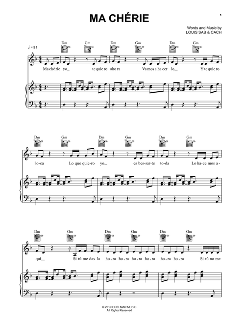 Ma Chérie - Louis Sab & Cach (Piano-Vocal-Guitar (Piano Accompaniment))