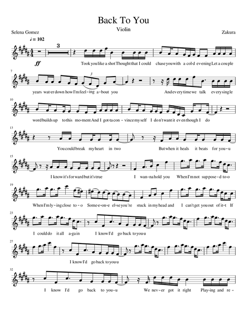 Selena Gomez (13 Reasons Why) - Back To You - Violin