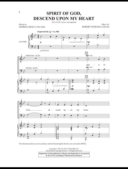 Spirit Of God, Descend Upon My Heart - Robert Sterling (Choral, SATB)