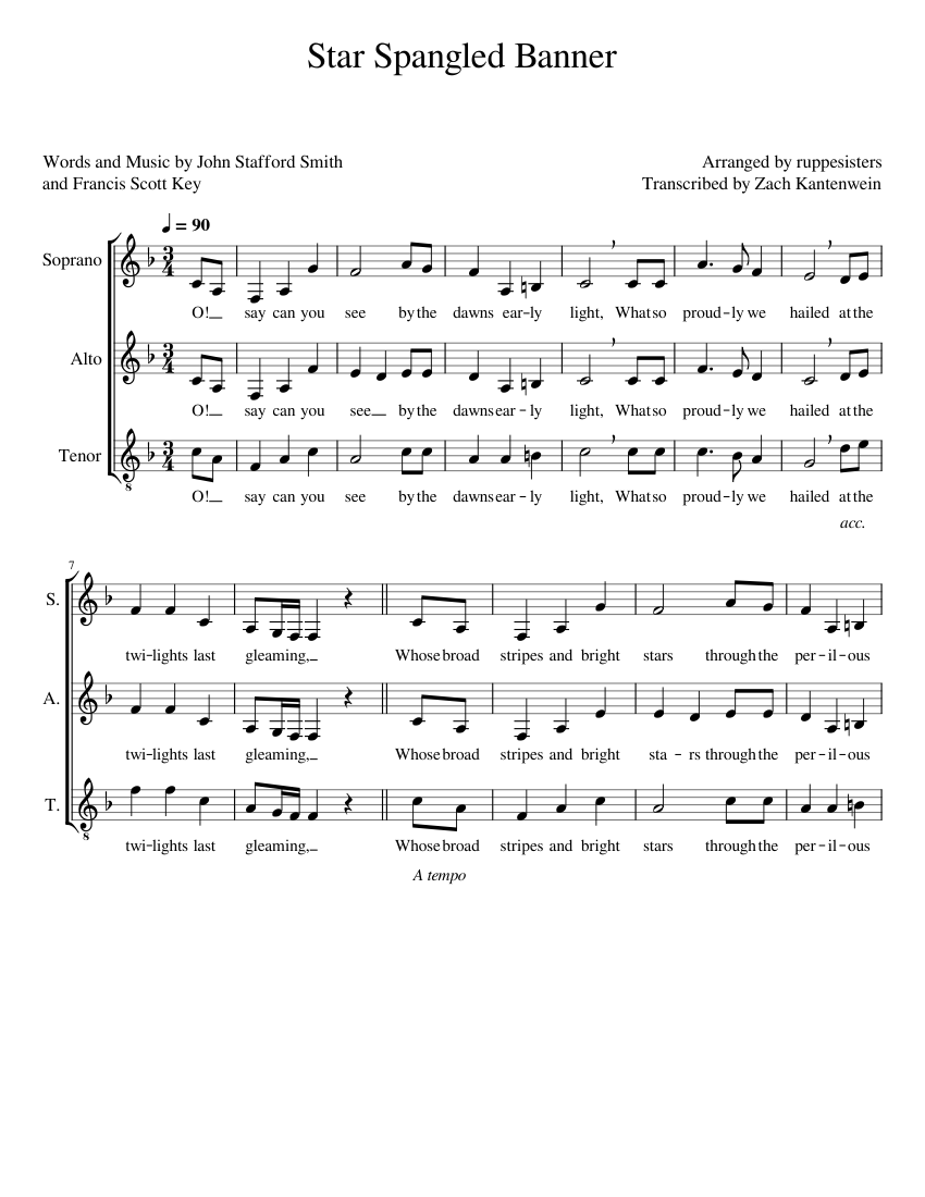 Star Spangled Banner - ruppesisters Sheet Music for Soprano, Alto ...