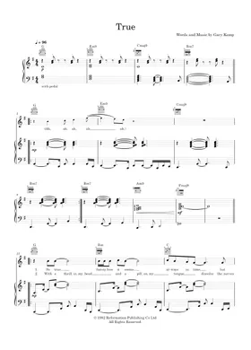 Free True by Spandau Ballet sheet music | Download PDF or Free True by Spandau Ballet sheet music | Download PDF or