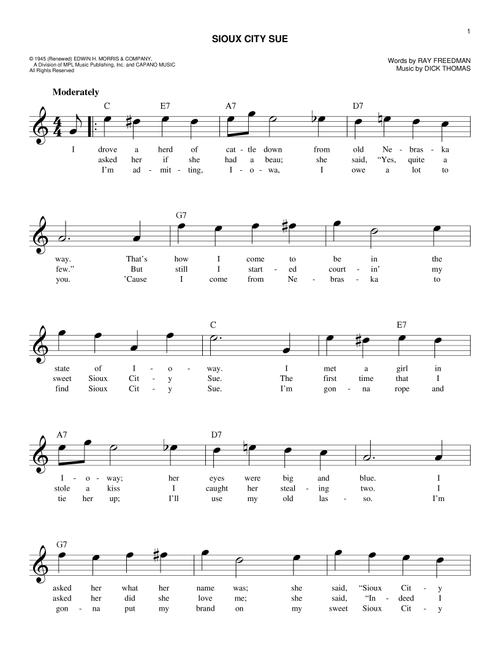 Sioux City Sue - Dick Thomas (Easy Lead Sheet - Fake Book)