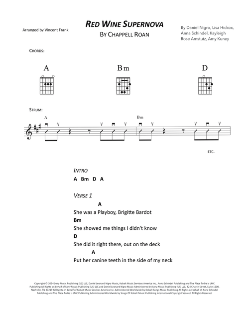 Red Wine Supernova (Arr. Vincent Frank) - Chappell Roan (Guitar Chords-Lyrics)