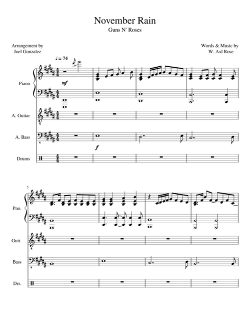 Guns N Roses November Rain piano solo with accompaniment 1