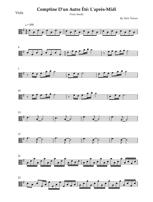 Comptine D'un Autre Été: L'après-Midi (Arr. Wesley S. SIlva) - Yann Tiersen (Viola Solo)