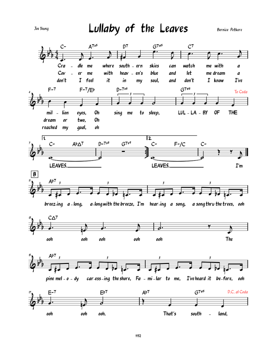 Lullaby of the Leaves (Lead sheet with lyrics ) Sheet Music with