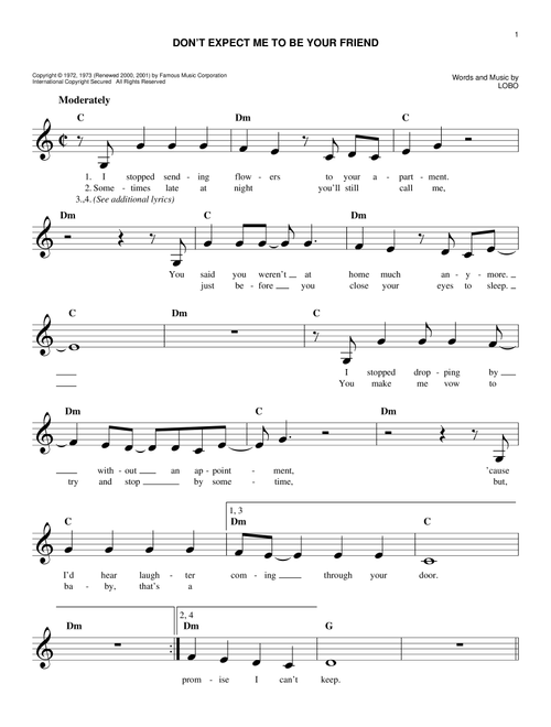 Don't Expect Me To Be Your Friend - Lobo (Easy Lead Sheet - Fake Book)