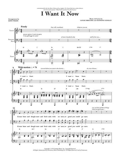 I Want It Now (Arr. Dave Volpe) - Leslie Bricusse, Anthony Newley (Choral, TTBB)